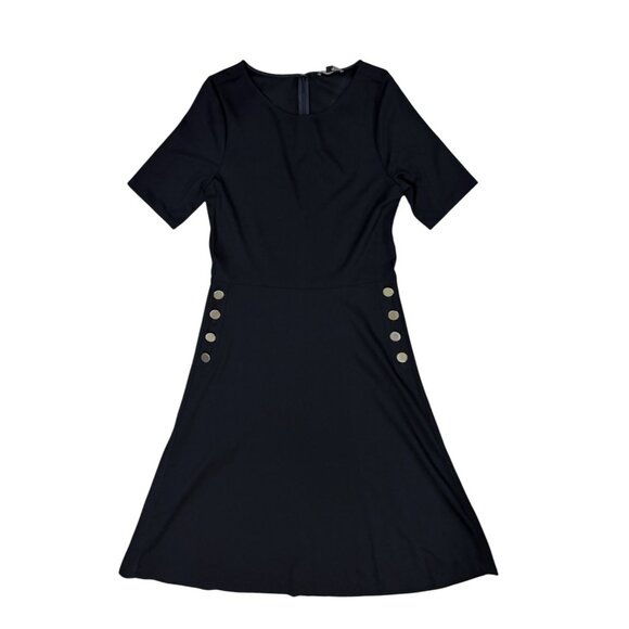 New Ann Taylor Midi Dress 12 Stretch Jersey Shift Military Buttons Minimalist - Picture 2 of 11